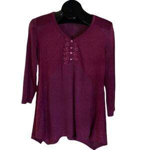 One World Boho knit Top Blouse Tunic Top, Small